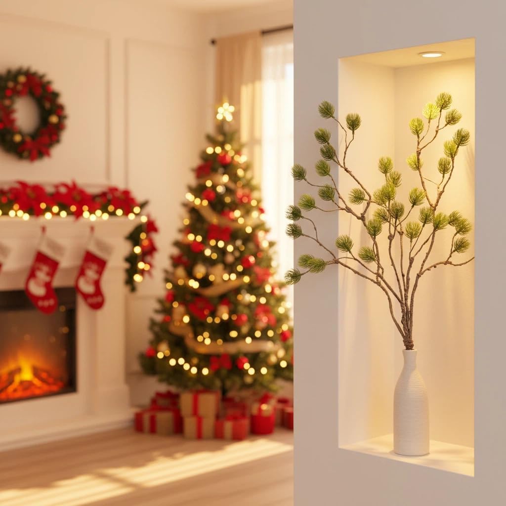 2pcs Christmas Decor Selected Floral Picks Green Plants 30 inch Artificial Pine Needle Branches Wreath Accessories Vase Fillers Winter Interior Decoration Fake Tree DIY Wreath - Image 9