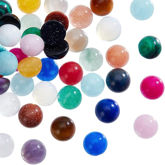 SUPERFINDINGS 46Pcs Natural Gemstoness Cabochons 6mm Half Round Cabochon Beads Stones 23 Color Flatback Quartz Crystal Cabochons for Bracelet Necklace Jewelry Making