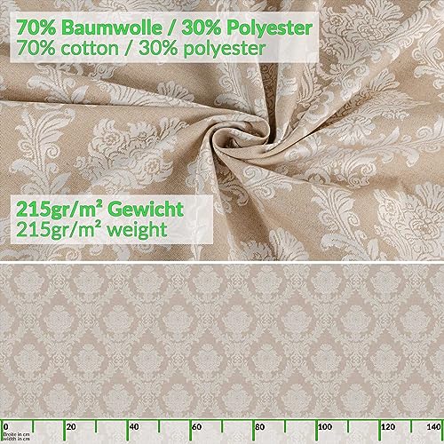 Mantel de mesa de tela 180x140 cm lavable con diseño damasco beige 3