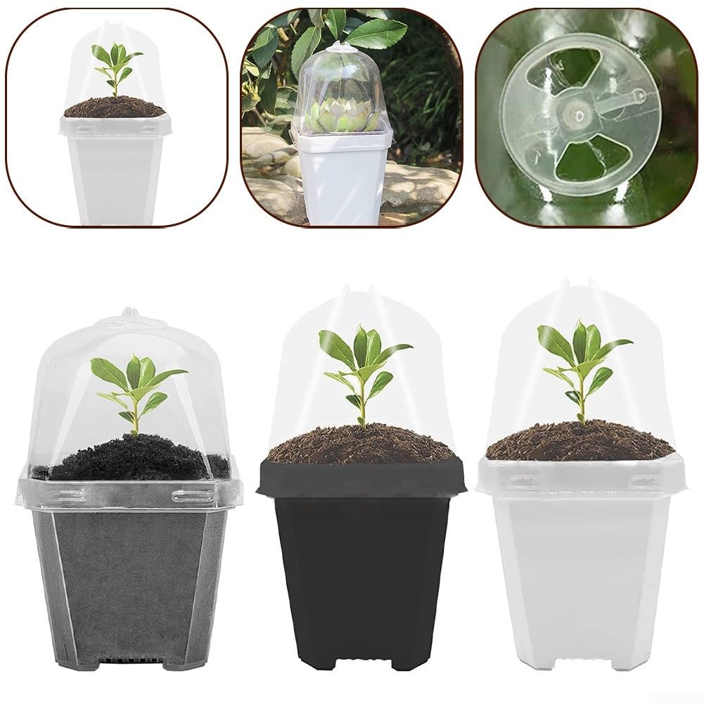 10 vasi quadrati per vivaio con cupole per umidità, vassoi in plastica per piante grasse, erbe aromatiche, verdure, contenitori riutilizzabili per piante drenanti, per giardinaggio interno e per mini