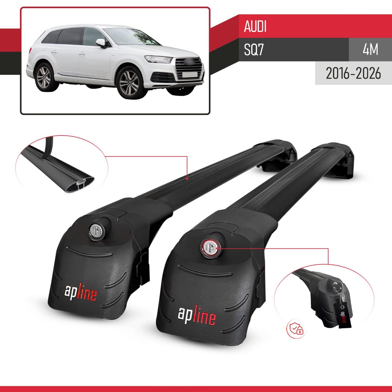 Kompatibel mit Audi SQ7 (4M) 2016-2026 ACE-2 Modell Relingträger Dachträger Auto Gepäckträger Schwarz Aluminium 2 Stangen