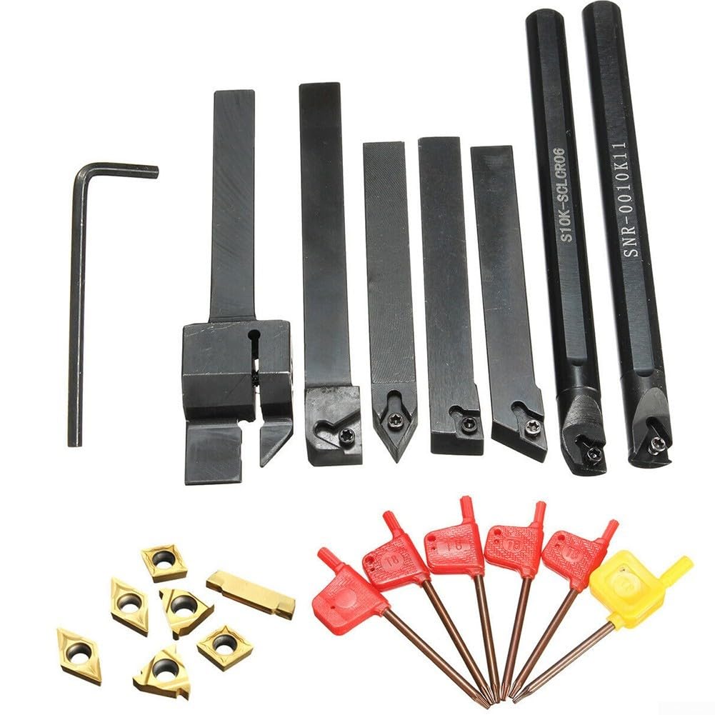 Inserto in carburo, lavorazione CNC, 7 pezzi, barra di alesatura per tornio con chiave e inserti in carburo per semifinitura e finitura