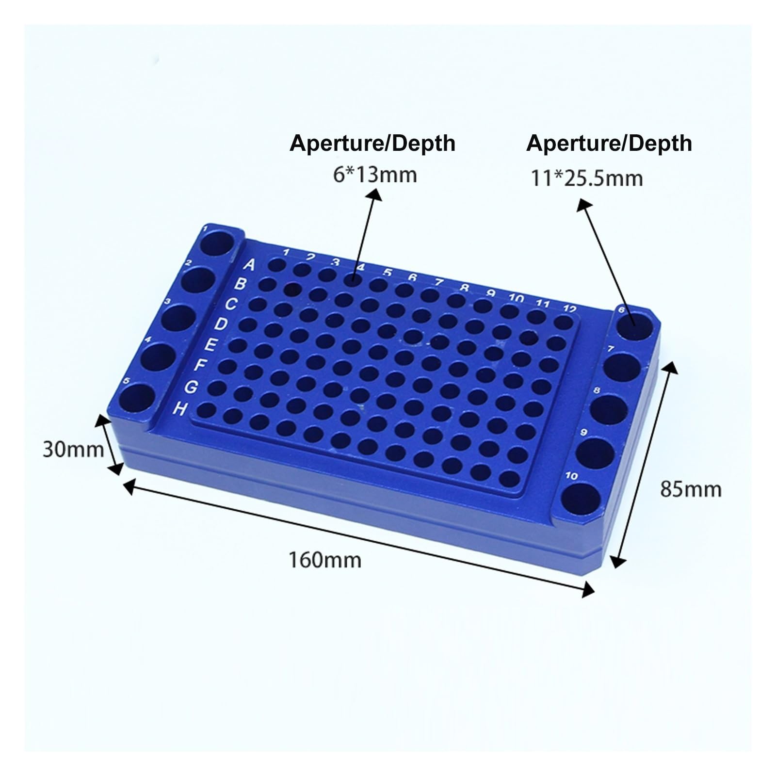 Gradilla Para Tubos De Centrífuga Bloque de enfriamiento de aluminio con 106 pocillos, 96 pocillos for tubos de 0,2 ml y 10 for tubos de 1,5/2 ml, rejilla for tubos centrífugos, caja de hielo | 106Hole-Blue