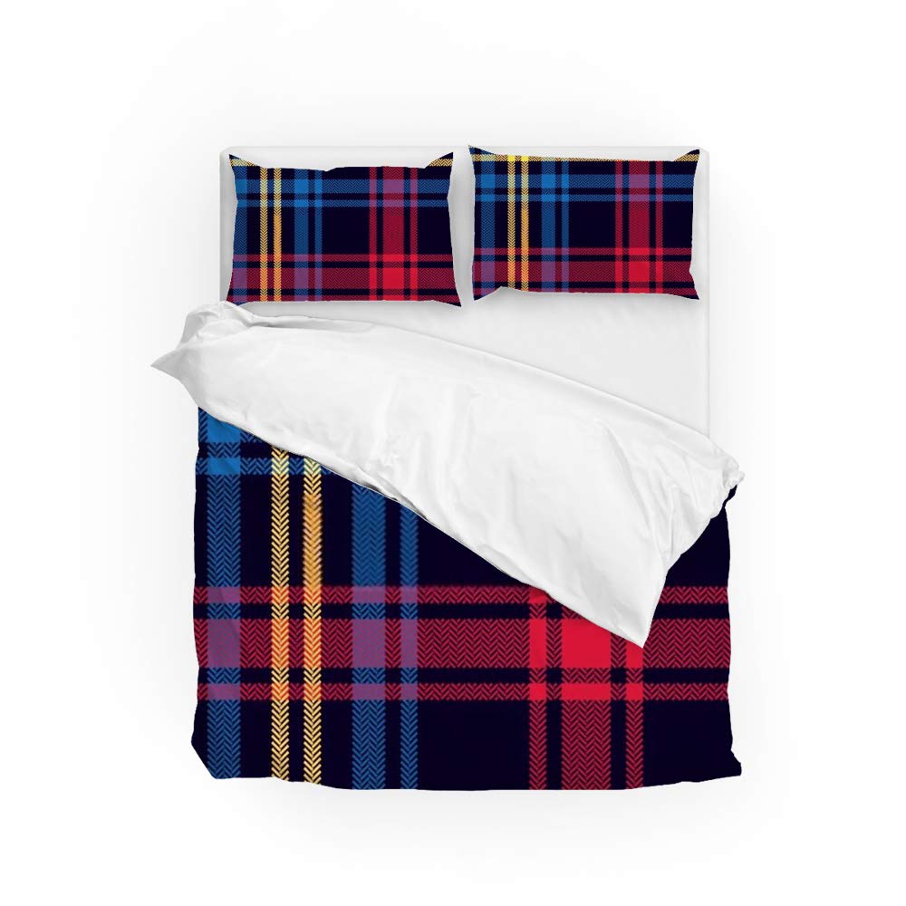 Housse de couette anti-pli et anti-décoloration tartan Queen Size