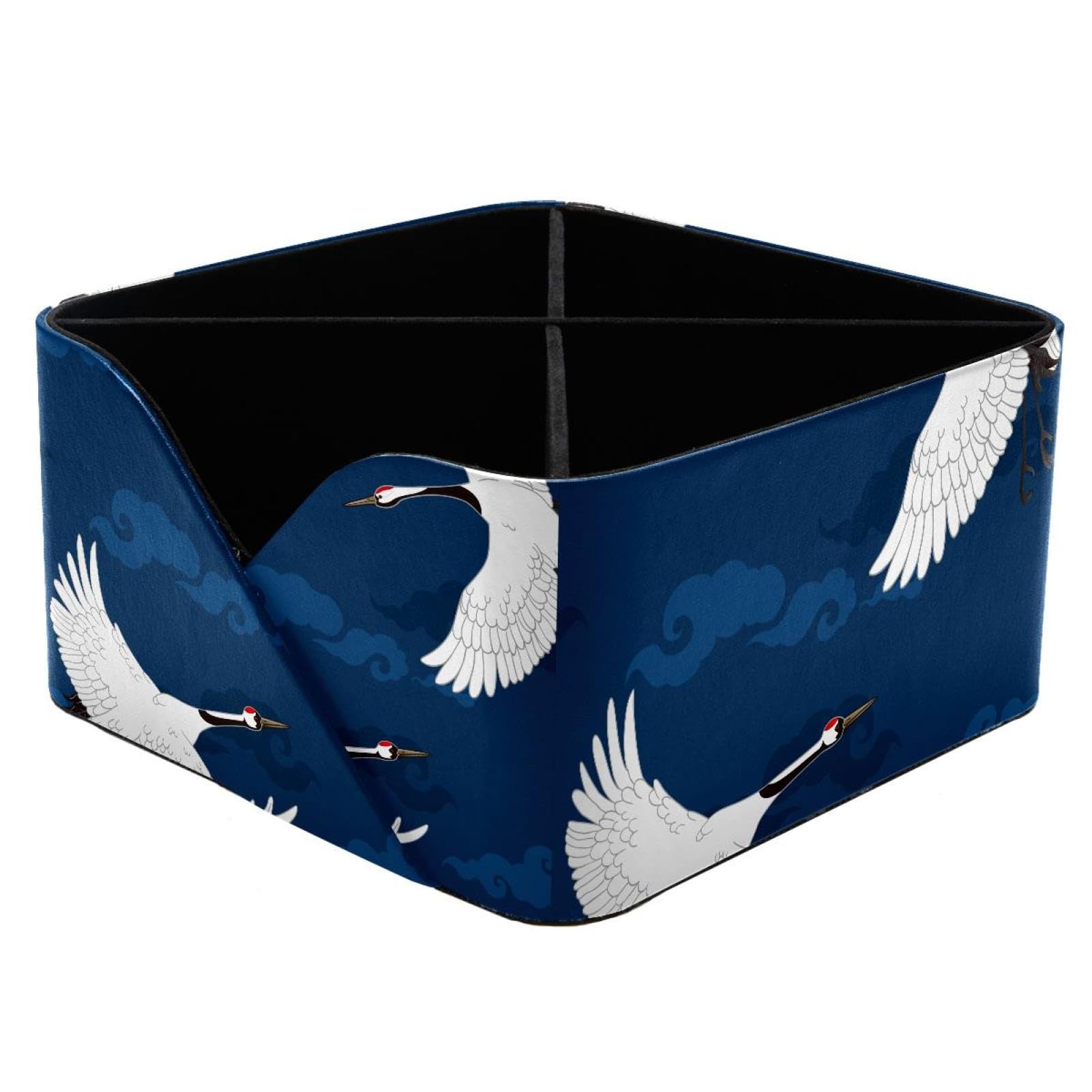KengjuTesu Traditional Japanese Cranes Pattern Desktop Organizer Pen Holder, Rectangular Pencil Cup for Office, Study and Makeup Stations