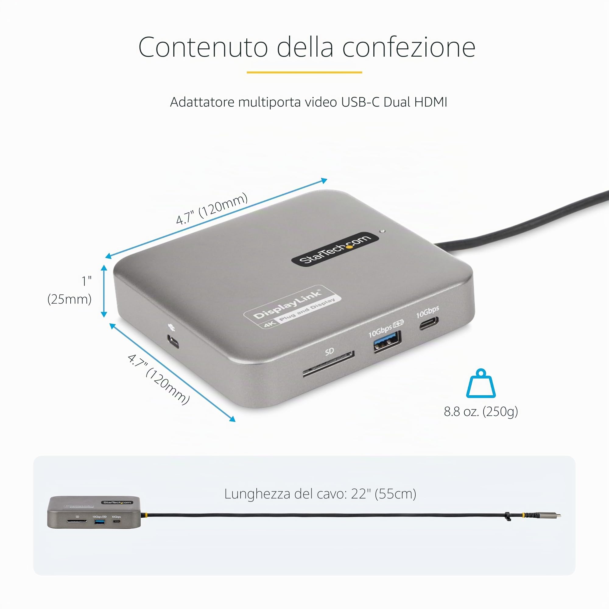 StarTech Docking Station USB-C 7-in-1 DisplayLink Dual 4K 60Hz HDMI, GbE | Compatibile MacBook M1 M2 M3 M4, Windows