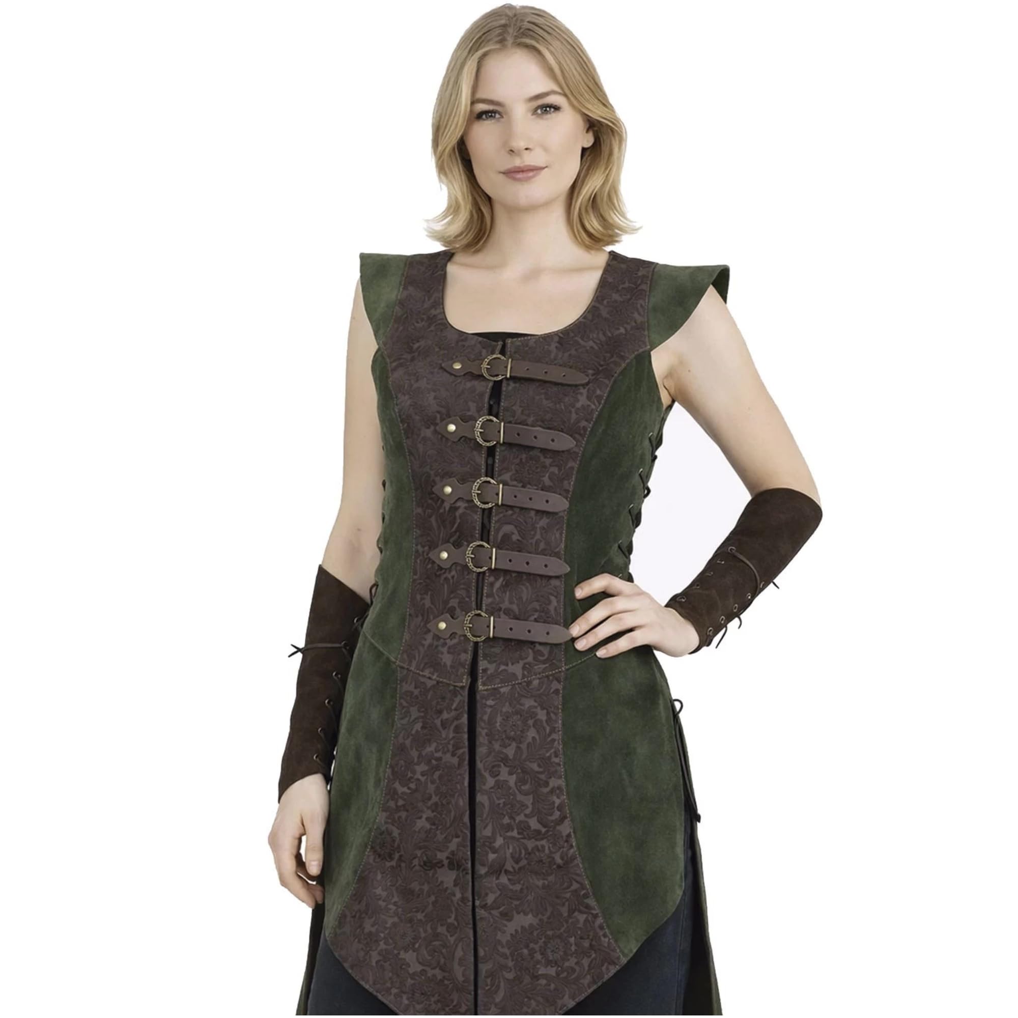 Ylenne Deluxe długi gorset dla kobiet, średniowieczny skórzany gorset, renesansowa zbroja kostiumowa, regulowana klamra i sznurowany gorset do LARP, Cosplay, rekonstrukcja
