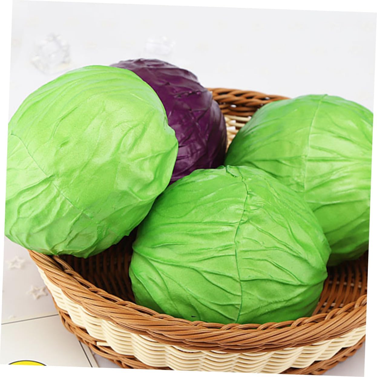 2pcs Artificial Lifelike Cabbage Ornaments for Kitchen Home Decor Realistic Faux Vegetable Props for Photography Food Teaching and Seasonal Decoration