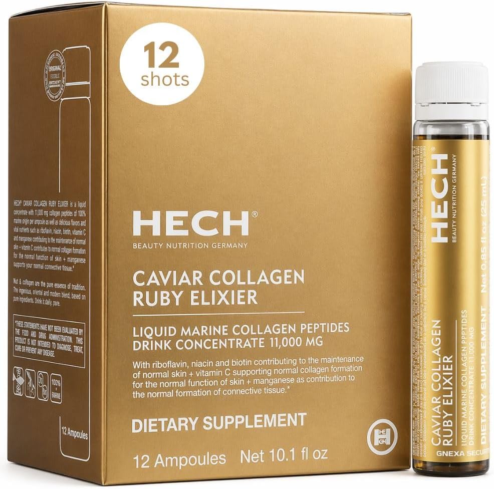 Caviar Collagen Ruby Elixier - Beauty Supplement with 11,000 mg Marine and Caviar Collagen Peptides, Polyphenols and Complex of 9 bioactive Vita-Mineral Nutrients