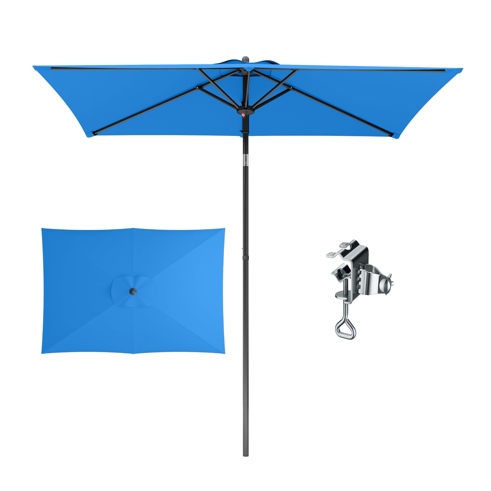 PHI VILLA 210x140x220cm Sonnenschirm Eckig mit Klemme, Gartenschirm Kippbar Windfest Stabil zum Mitnehmen, UV50+ Schutz für Balkon Terrasse Balkongeländer Tisch