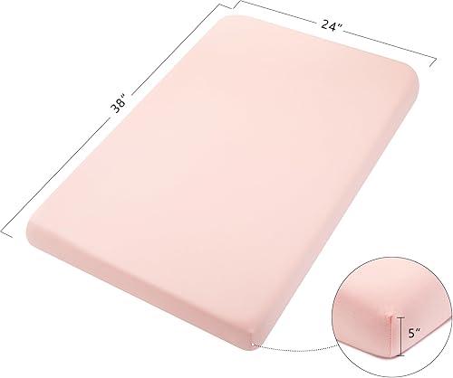 Miniatura 3 de TILLYOU Sábanas bajeras de cuna pequeña  Sábana de punto suave para Pack N Play, sábanas de microfibra para cuna, juego de 2 unidades, lavable a