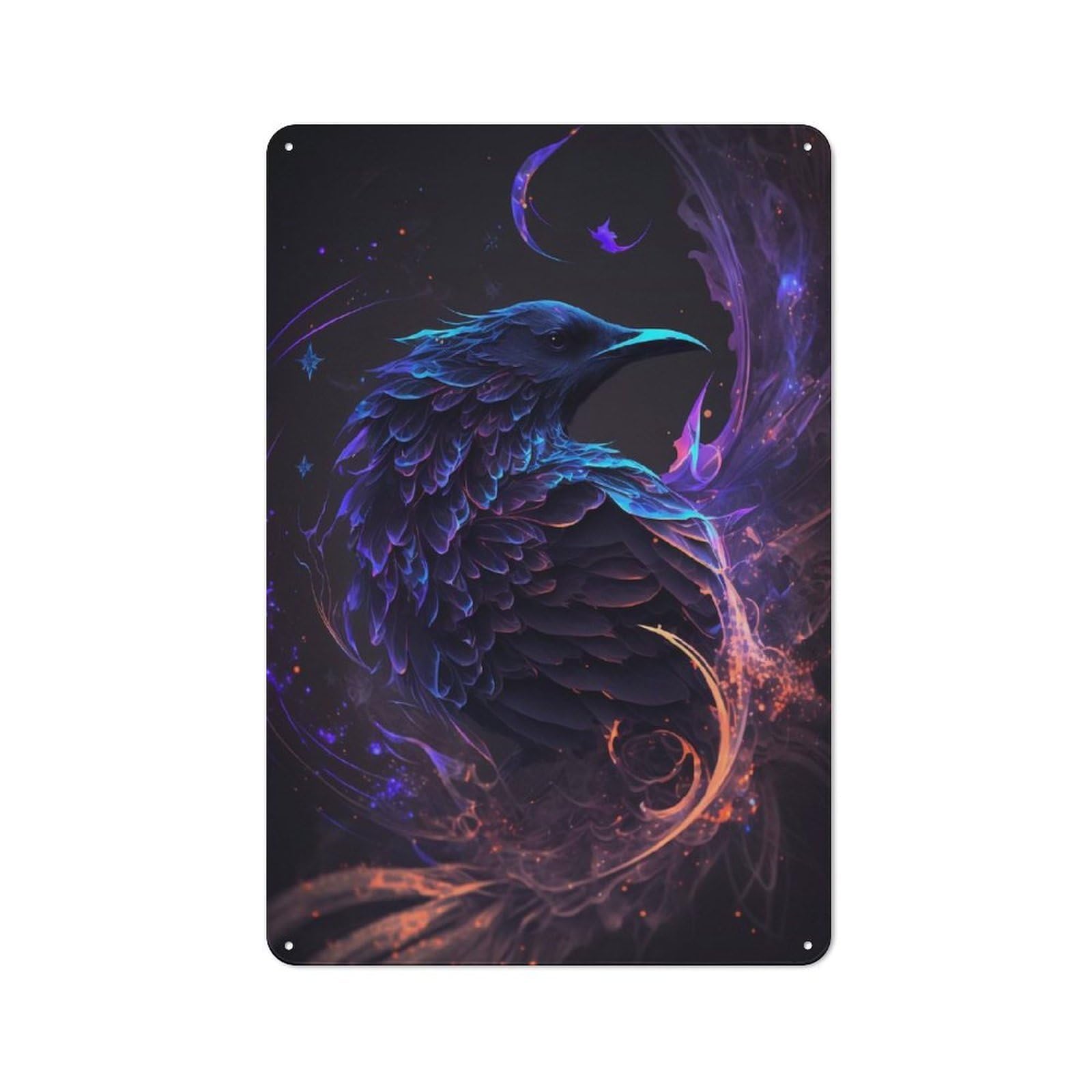 Junmoney Style-9 Tin Wall Plaque 30X20cm With Galaxy Raven Crow Bird For Living Room Wall, For Kitchen, Dining Room And Home Bar Wall Decor