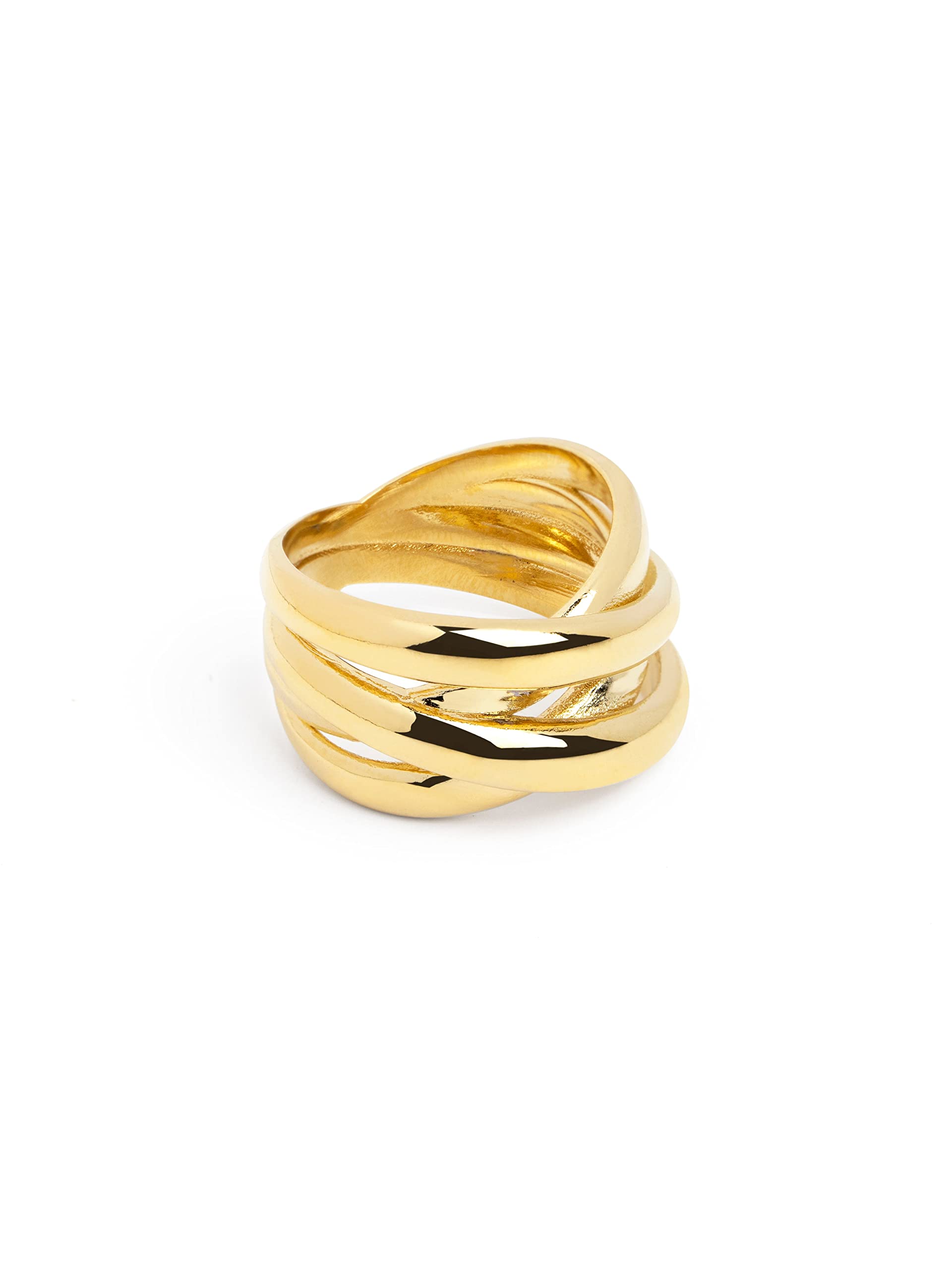 SINGULARUAnillo Double Cross- Anillo de Latón con Acabado Baño de Oro de 18 Kt. - Joyas para Mujer - Hecho en España - Varios Acabados y Tallas