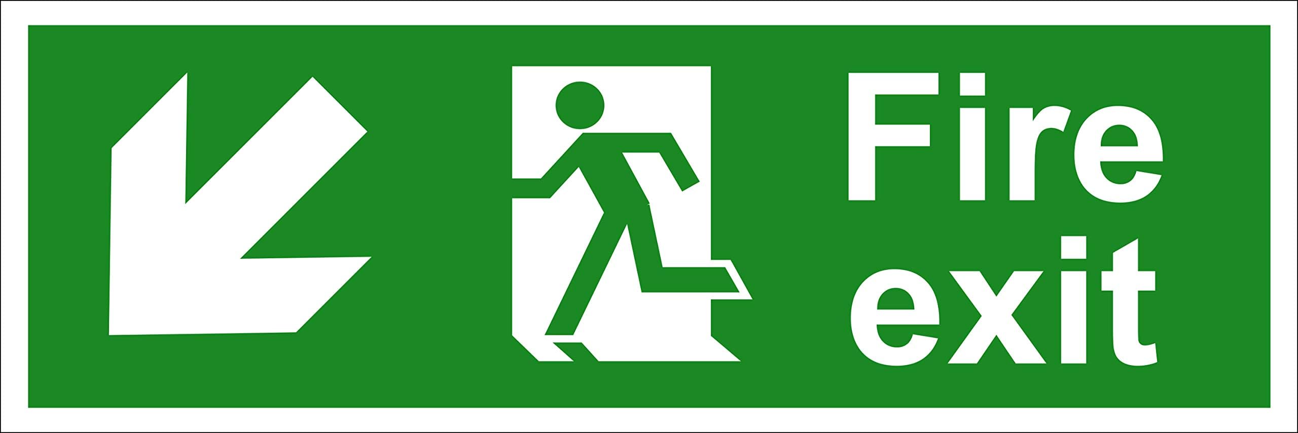 Fire Exit (Arrow up down left right) Emergency Fire Escape Sign Rigid PVC size 300x100mm All Directions Safety - complying with EN ISO 7010. Instructions for workplace or premises (1, ARROW DOWN LEFT)