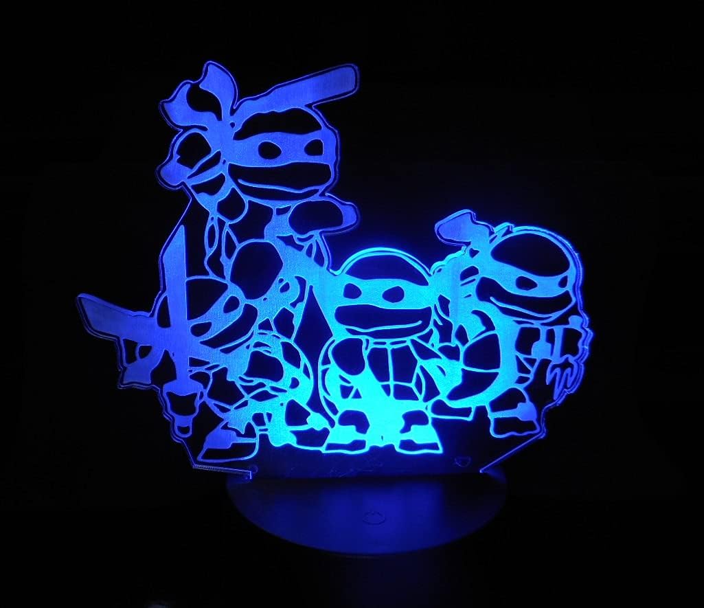 Baby Turtles in Ninja Cosplay 6.5" Wide Laser Engraved 3D Effect Acrylic LED Desk Top Night Lamp