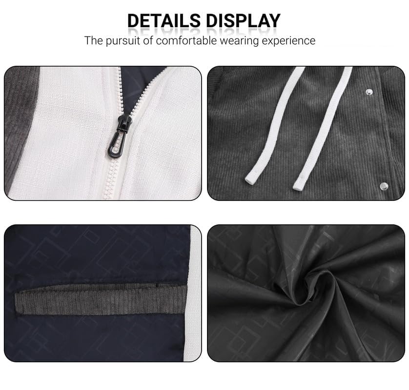 Image of Men's Corduroy Jacket Hoodies Button-Down Casual Shirt Jackets With Pockets Zipper Thicken Unisex Men Drawstring Coat,XS-X