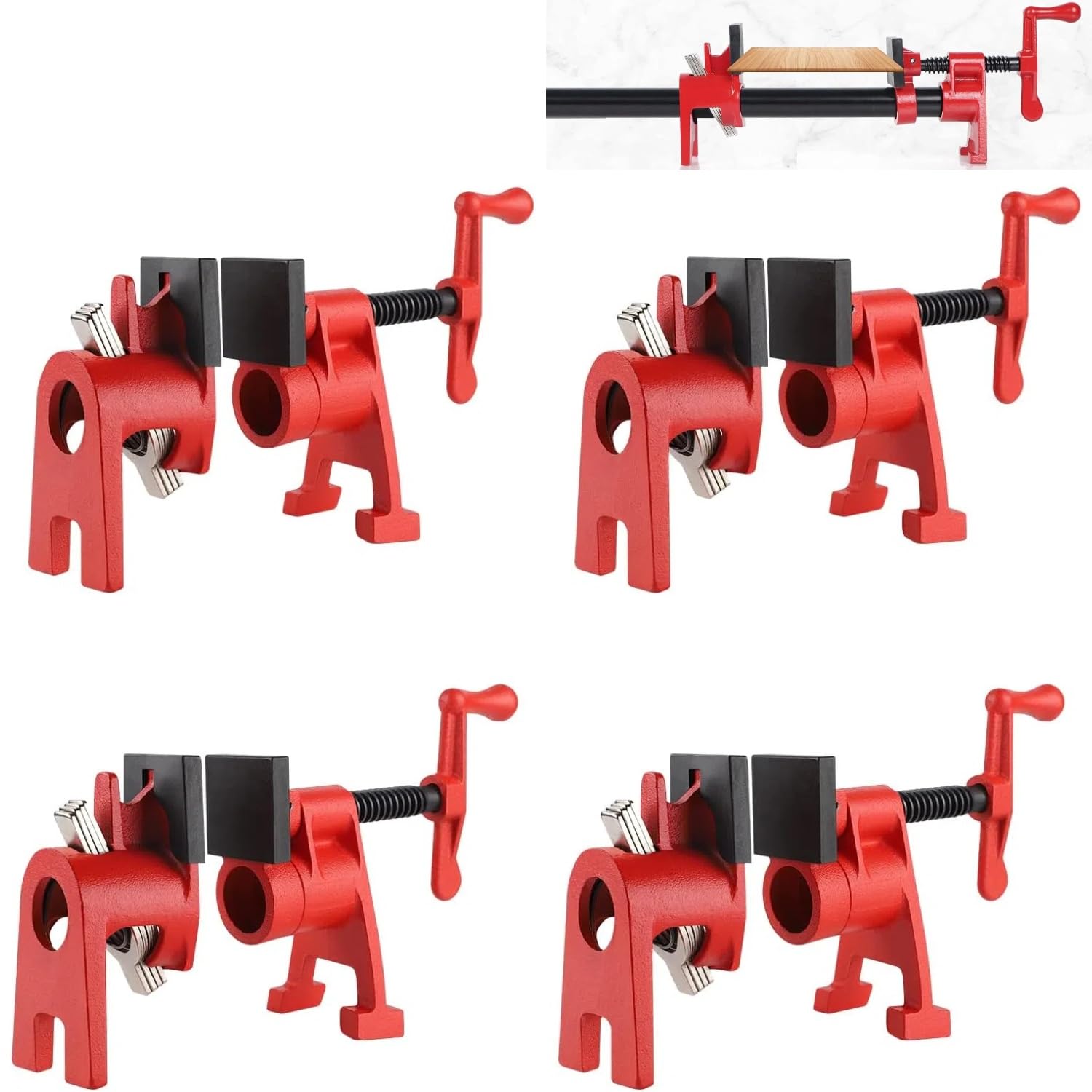 INREPRO 4 PCS 3/4" Wood Gluing Pipe Clamp Set Quick Release Pipe Clamp Cast Iron Wood Clamps for Woodworking, Carpentry, Home Improvement, DIY Jobs