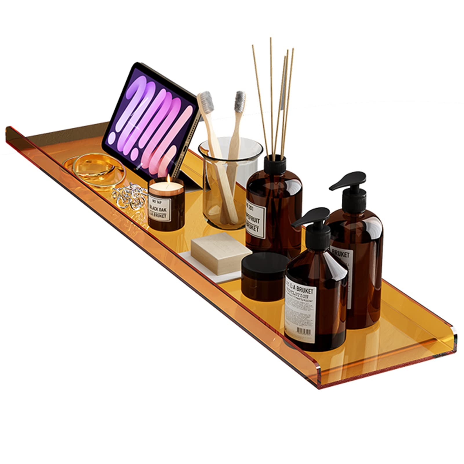 MYUYEE Acrylic Bathtub Trays For Tub Bath Caddy, Waterproof Anti-Dust Luxury Bath Accessories, Bath Tub Tray Table To Fit Any Tub, Distinctive Gift (Orange-80Cm (31 1/2In))