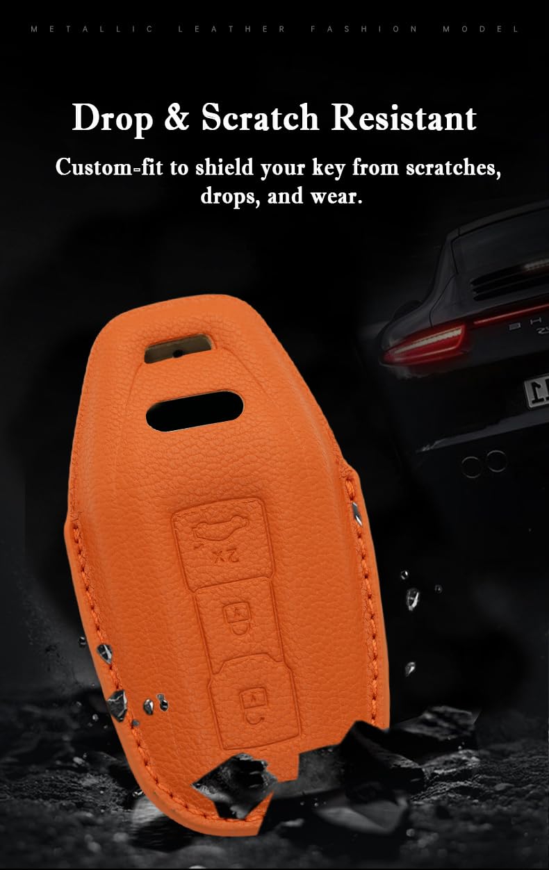 ontto Etui na kluczyki samochodowe pasuje do Audi A5, B10, A5L, S5, S6, Q6, A6, C9, Q5, Q6L, SQ5, Avant Sportback Etron E-Hybrid 2025, 2026, skórzane etui ochronne, brelok do kluczy, czarny, 3 Tasten
