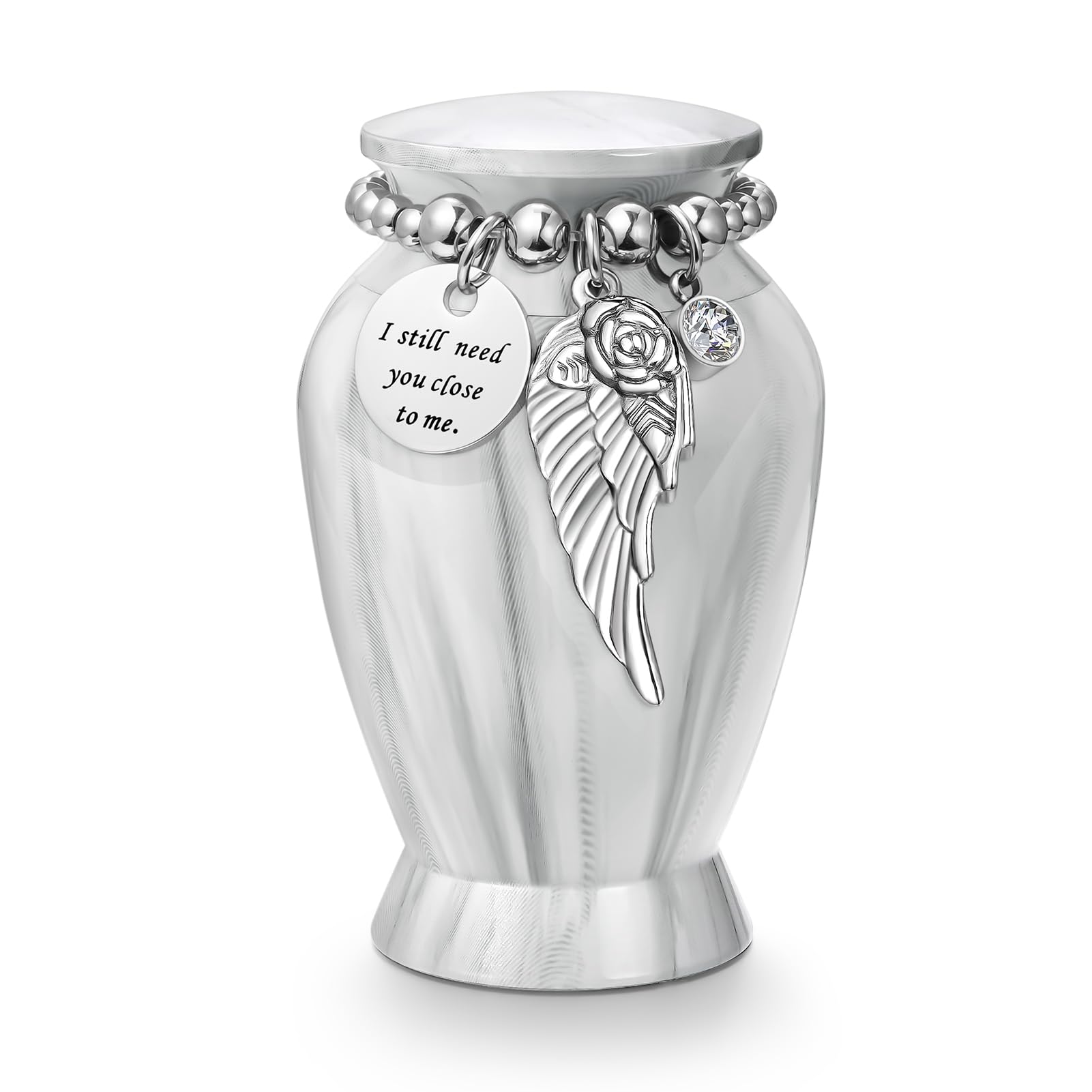 Dletay Small Urns for Human Ashes Keepsake 2.85 Inch Memorial Mini Cremation Urn for Women Men Aluminum Decorative Funeral Urns - Marble White