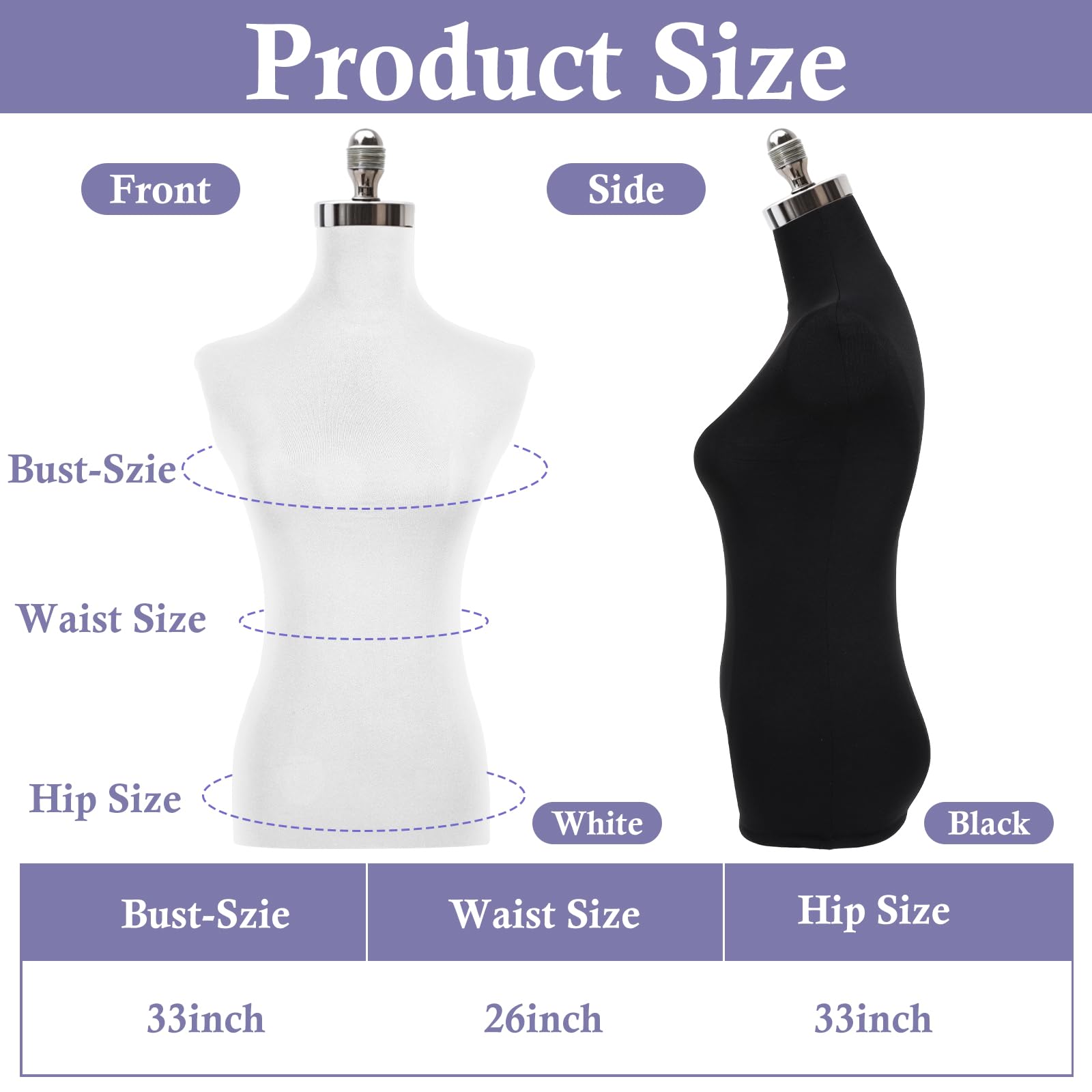 2 coperture in tessuto per manichini, morbide, elastiche, per boutique e negozi, modelle e stilisti (nero, bianco)