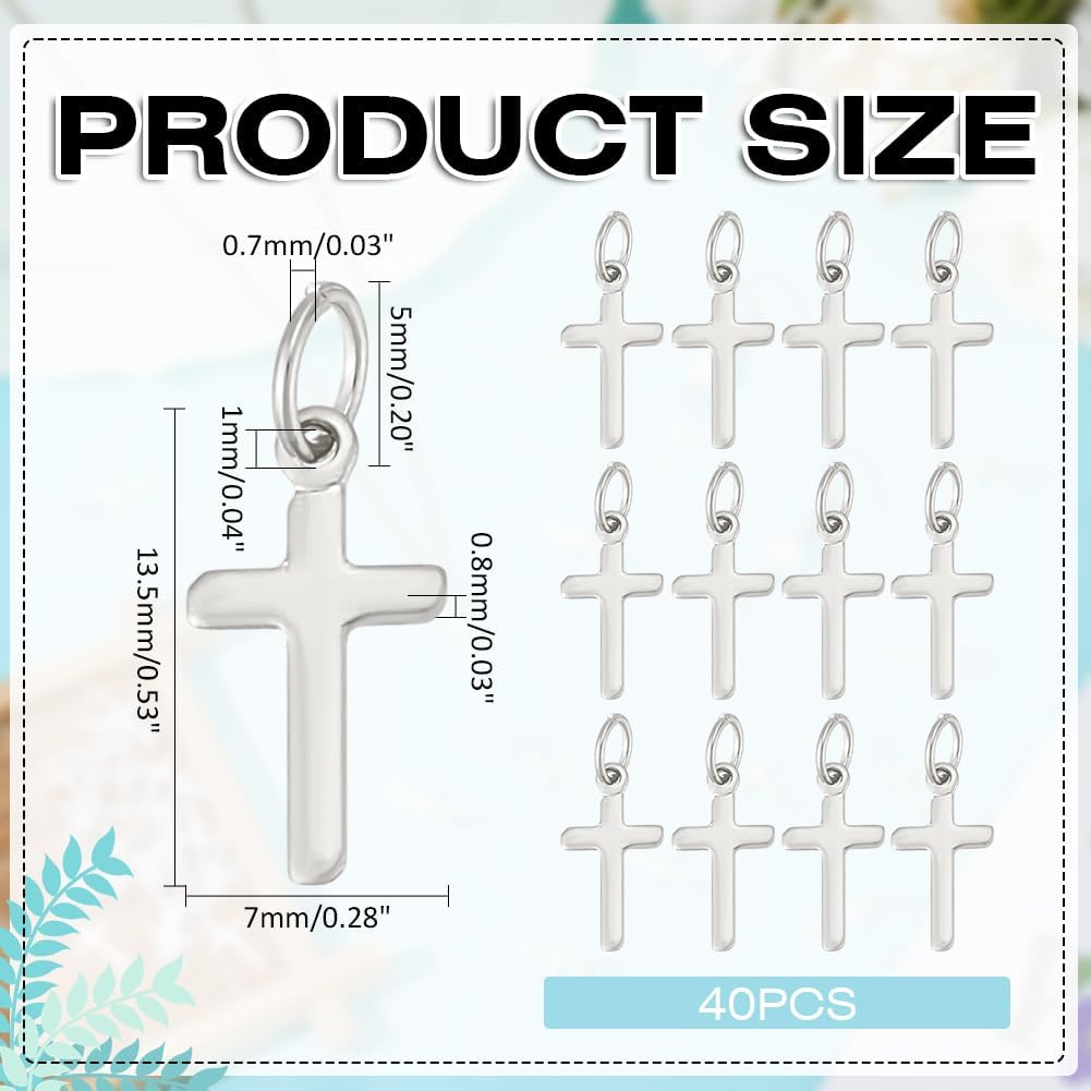 40Pcs Cross Charms Brass Cross Pendants Crucifix Pendants Metal Dangle Charms with Jump Ring for DIY Necklace Bracelet Earrings Jewelry Making Gift 13.5x7x0.8mm - Image 2