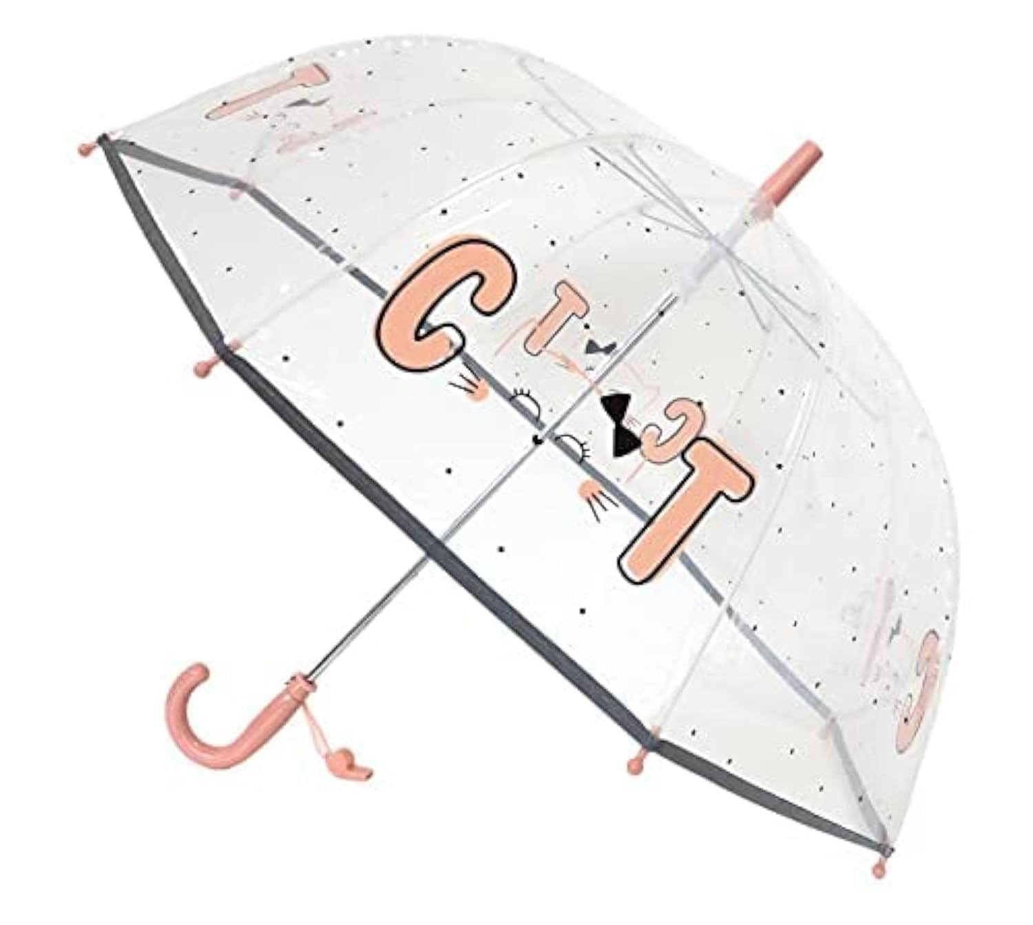 SMATI SMARTBULLE Child Umbrella Transparent Birdcage - reflective border : Windproof; Diameter=71cm; Manual opening; Boy Umbrella; Design: Cute Cat