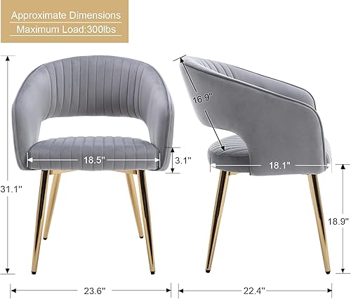 Miniatura 3 de Guyou Sillas de comedor modernas de terciopelo gris, sillas con reposabrazos tapizadas, respaldo hueco con cojín acolchado para sala de estar, silla