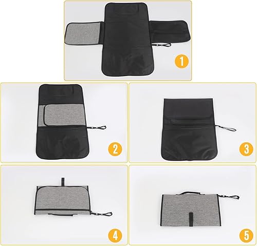 Miniatura 8 de RELEONE Cambiador de pañales portátil cambiador de pañales impermeable y plegable con cojín para la cabeza, apto para viajes, con bolsillos de