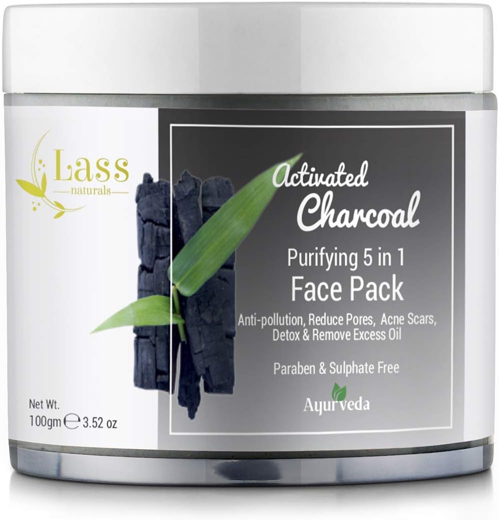 Lass Naturals Activated Charcoal Purifying 5-in-1 Face Pack 100 gm - No Paraben & Sulphate
