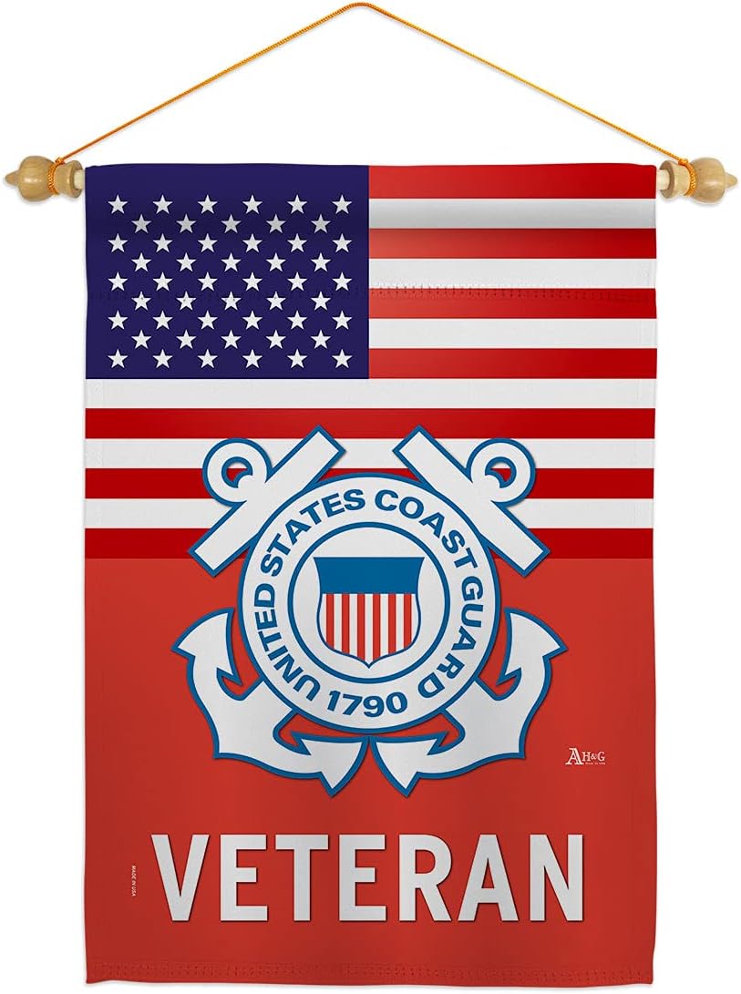 US Coast Guard Veteran Garden Flag Set Wood Dowel Armed Forces USCG Semper Paratus United State American Military Retire Official Small Gift Yard House Banner Double-Sided Made in USA 13 X 18.5