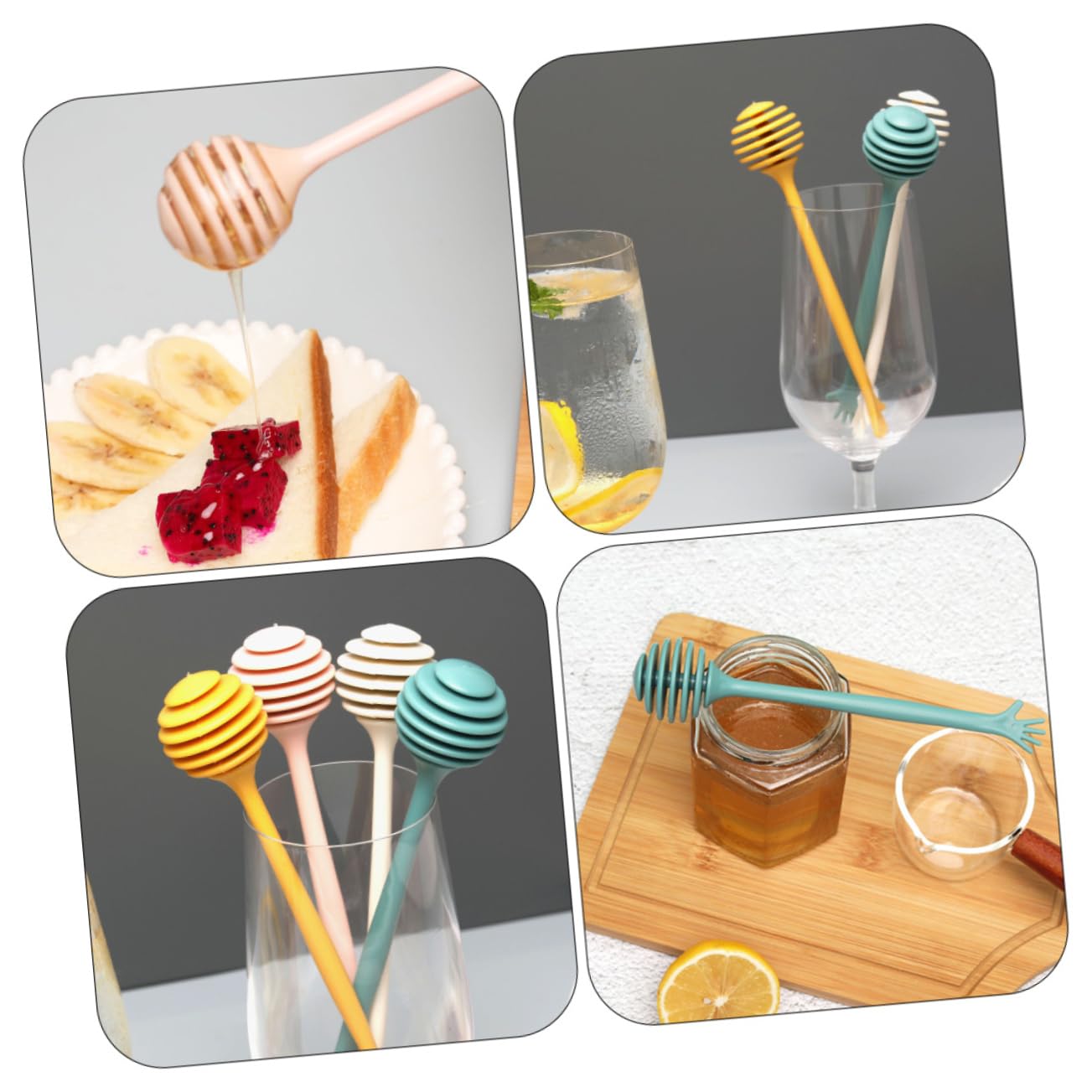 MUCKLILY 2sets 4pcs Assorted Color Honey Stirring Sticks Lightweight Honey Stir Rods for Tea Syrups Creative Kitchen Tool for Home Cafe Parties 4pcs*2