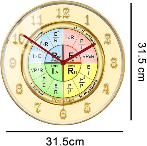 Miniatura 2 de Reloj de pared de 12 pulgadas con leyes de Ohm, moderno, decorativo, silencioso, de cuarzo, sin tictac, funciona con pilas, para escuela, aula,