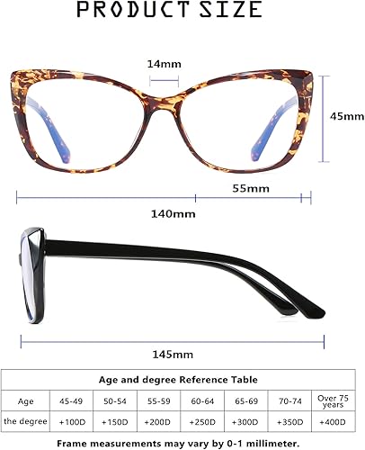 Miniatura 5 de OWTXIS Lentes de lectura de gran tamaño con ojo de gato para mujer, lentes de moda ligeros y grandes para lectores