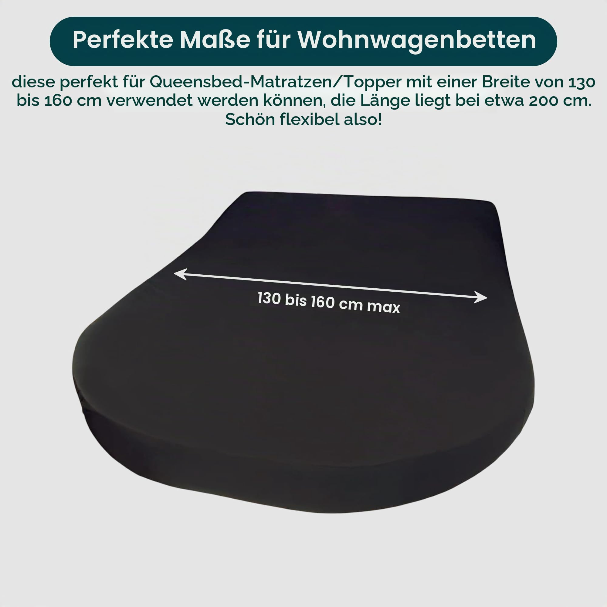 Bettlaken Wohnwagen Queensbett - 3er Set - 1 Molton, 2 Spannbettlaken - Anthrazit- Bettlaken aus hochwertiger Baumwolle -Oeko-TEX - Multi-Stretch-Spannbettlaken für Wohnmobil und Wohnwagen