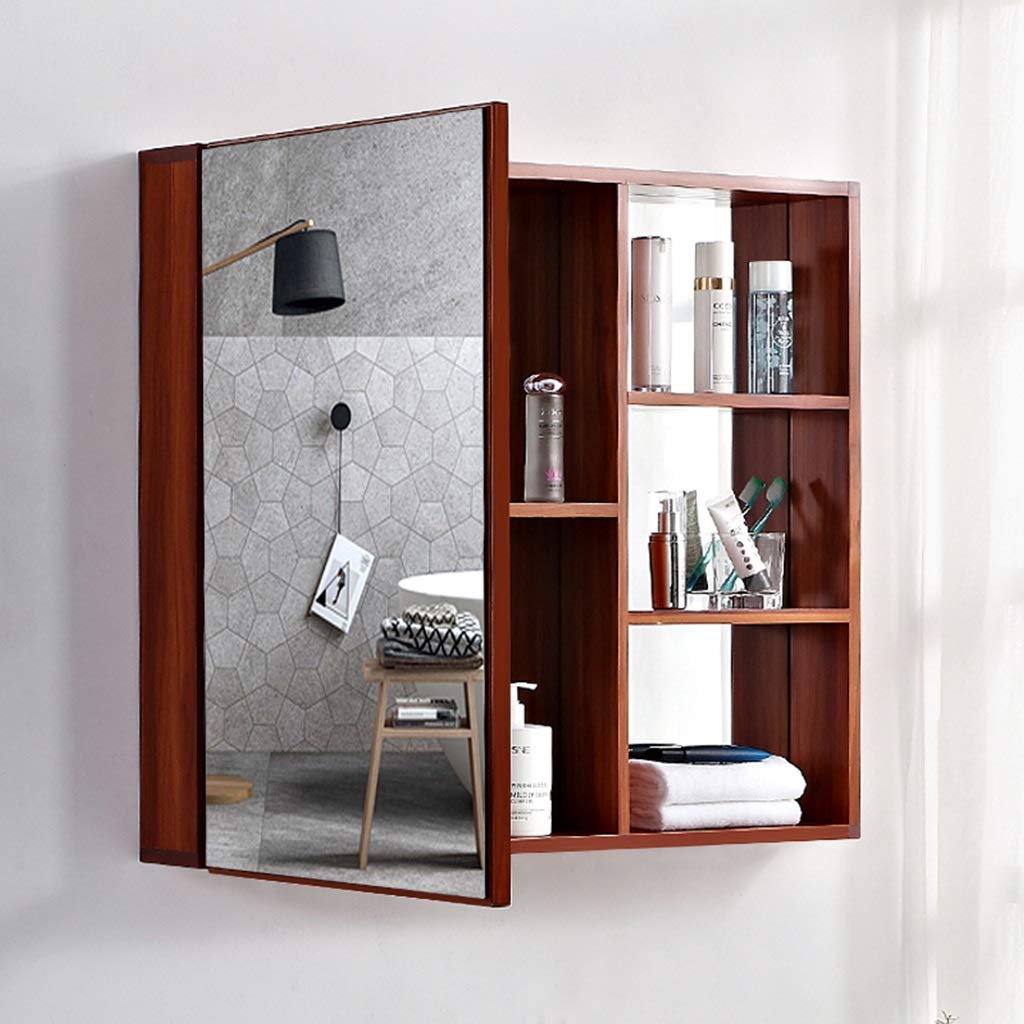 Spiegelschränke Space Aluminium Badezimmer-Kosmetikspiegel mit Aufbewahrungsregal Wandmontierter Aufbewahrungsschrank (Farbe: Braun, Größe: 68 x 80 cm)