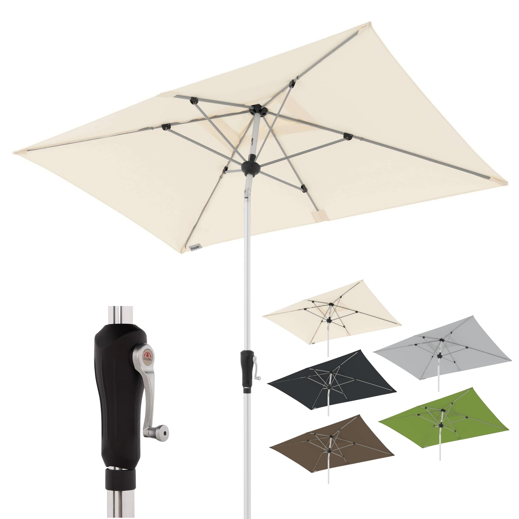 Doppler Sonnenschirm für den Garten SL-AZ Auto Tilt 220x140 cm Natur I Gartenschirm knickbar I Kurbelschirm mit UV-Schutz 80+ I Kurbelschirm aus Aluminium I regenabweisendes Polyester-Schirmdach