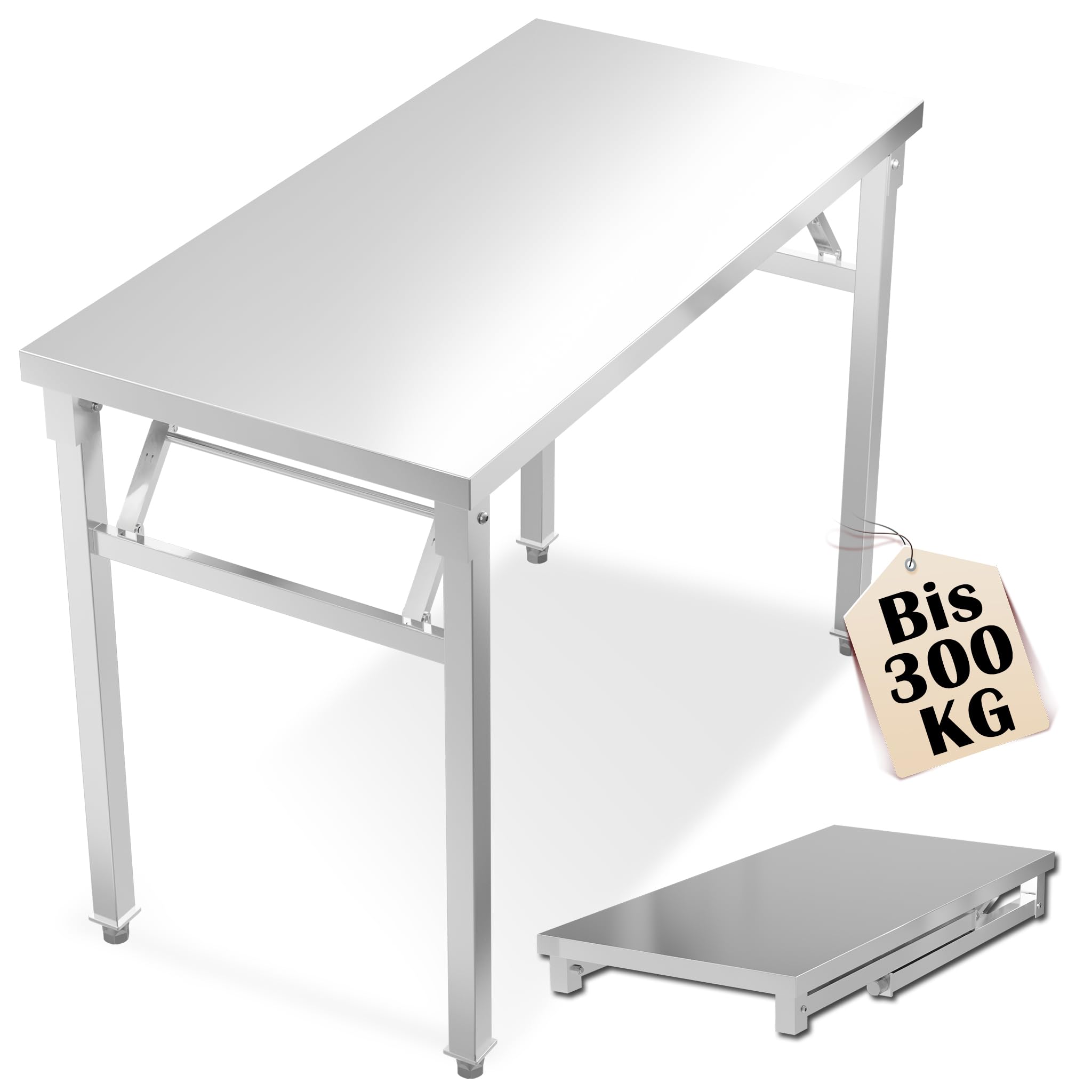YRHome Edelstahltisch Klappbar Edelstahl Arbeitstisch Werkbänke Bis 300KG Gastronomie Tisch Küchentisch Serviertisch Grilltisch Outdoor Metalltisch Edelstahl-Tisch mit Federfalzsystem - 100x60x85cm