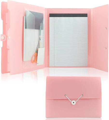 Organizador de archivos de acordeón, carpeta de archivos expansible rosa de 6 bolsillos con cuaderno y bolsa de almacenamiento, organizador de