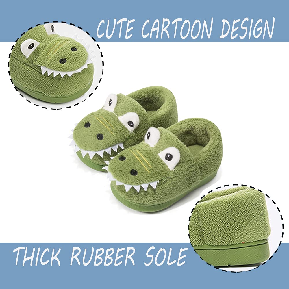 DRECAGE Pantofole Invernali Bambino Bambina Peluche Dinosauro Divertenti Pantofole da casa per Ragazze e Ragazzo Antiscivolo Caldo Ciabatte Verde 25/26 EU Dimensione Etichetta 170