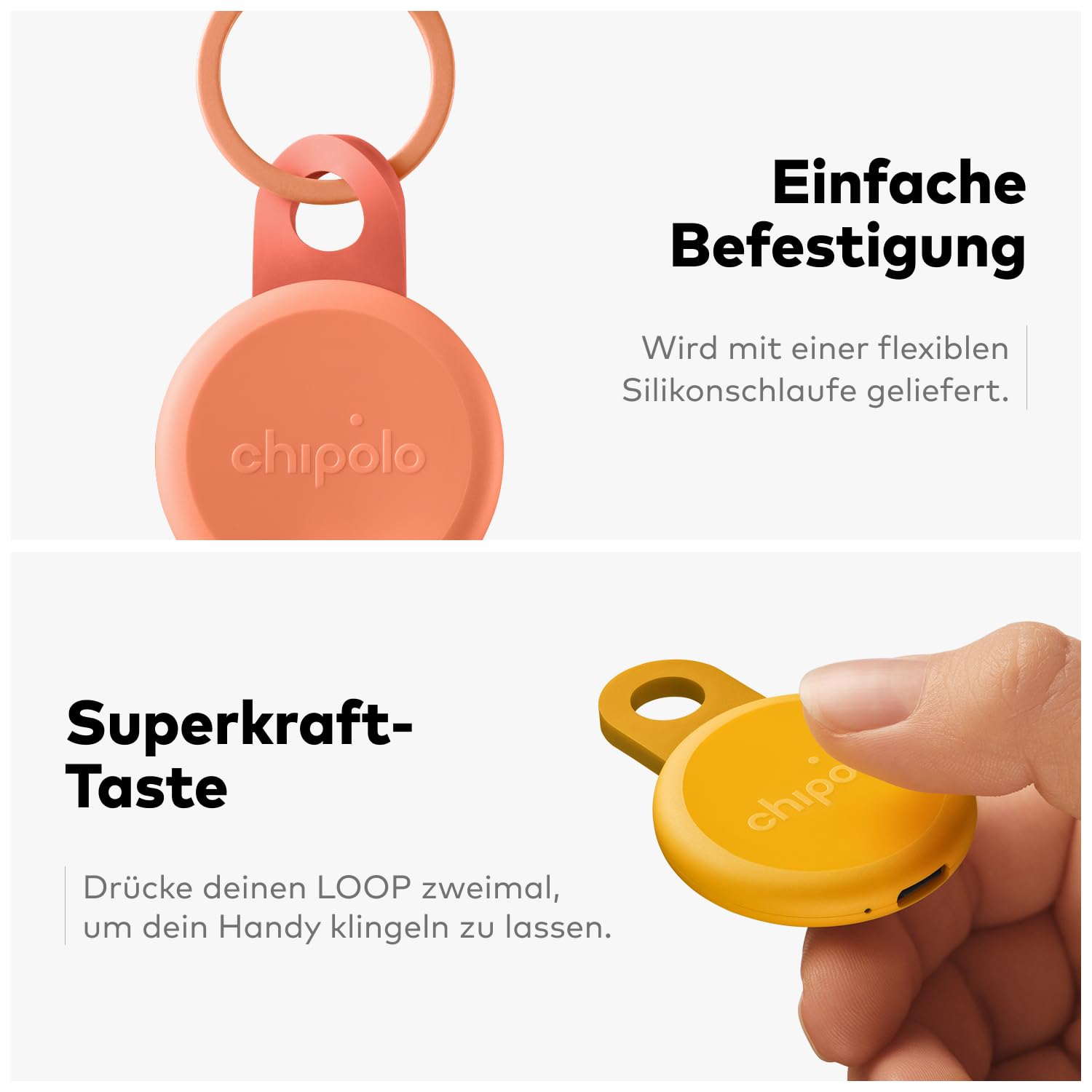 Chipolo Loop - Wiederaufladbarer Bluetooth-Tracker zur Schlüssel- und Taschenortung, kompatibel mit Apple oder Google, Ruf Dein Handy an & Außer-Reichweite-Warnungen für Android (Anthrazit)