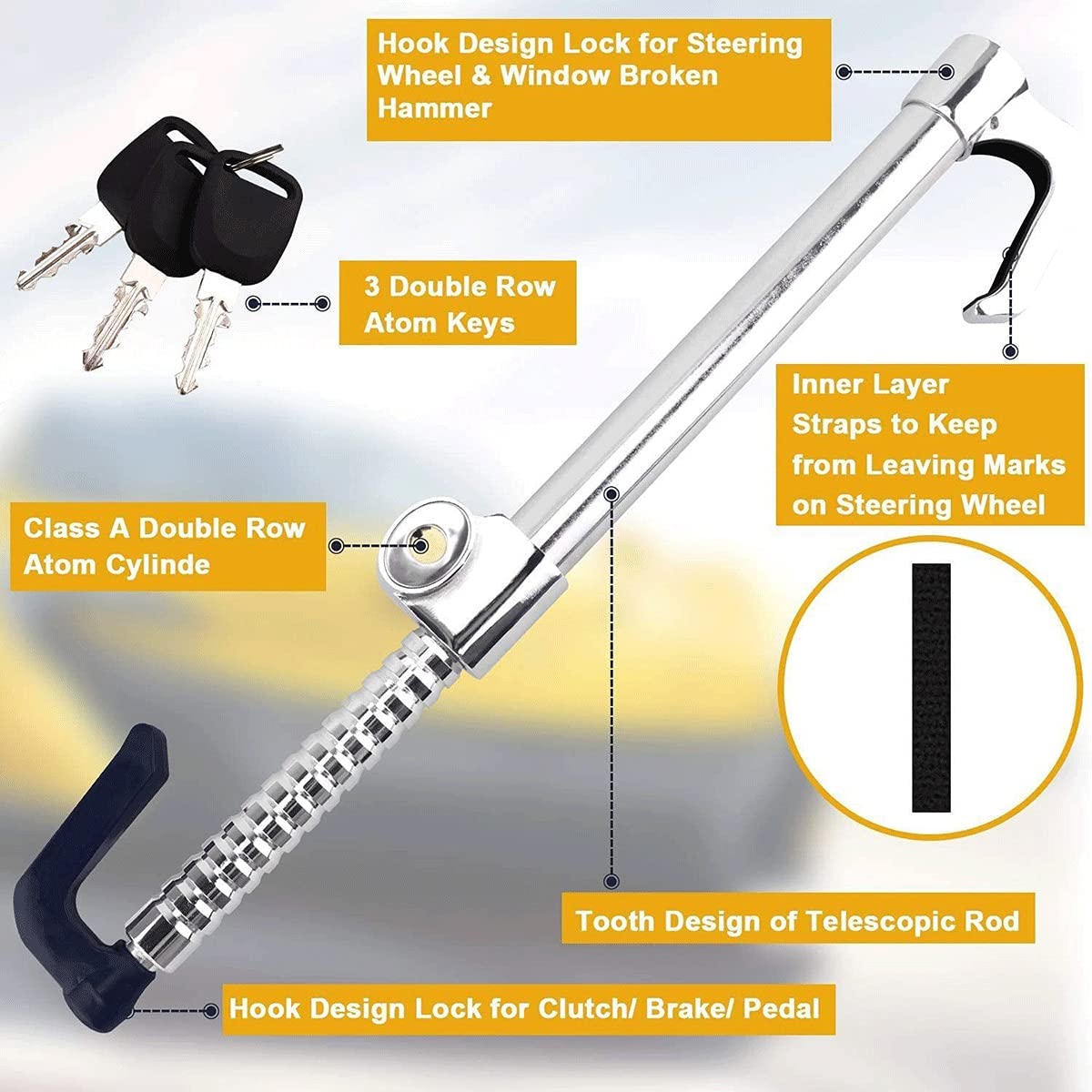 Blocco Antifurto per Freno e Frizione, Blocco della Frizione Freno dell'Automobile Dispositivo in Acciaio Strumento Protezione di Sicurezza per Pedale con Larghezza Inferiore a 1,3 cm Blocco Antifurto per Freno e Frizione, Blocco della Frizione Freno dell'Automobile Dispositivo in Acciaio Strumento Protezione di Sicurezza per Pedale con Larghezza Inferiore a 1,3 cm