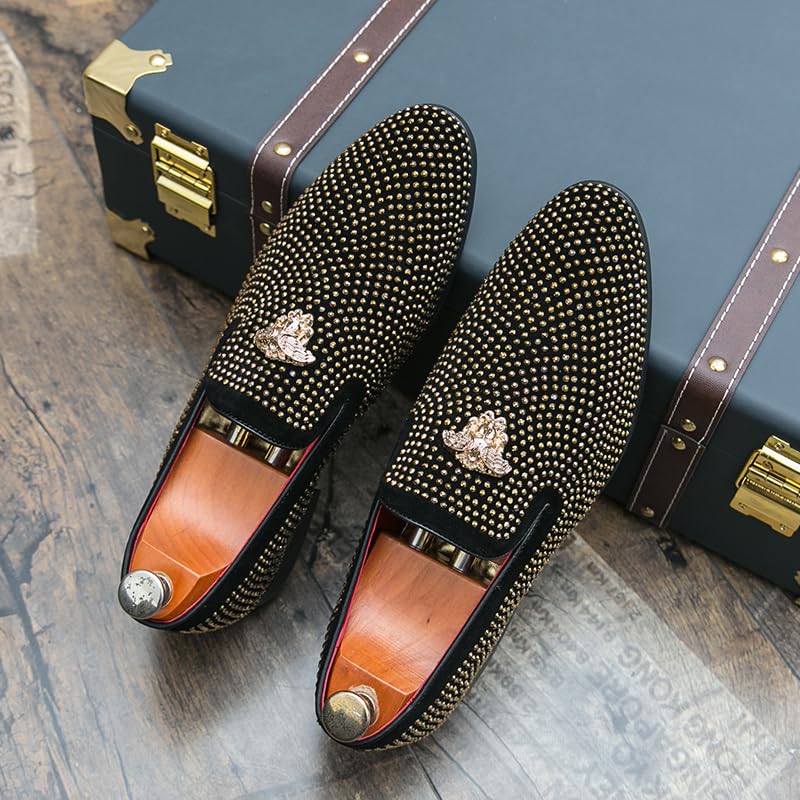 Men's Fashion Classic Faux Leather Loafers and Weeding Dress Shoes for Men Designer Spikes Rivets Luxury Dress Wedding Party Prom Shoes Smoking Slippers3