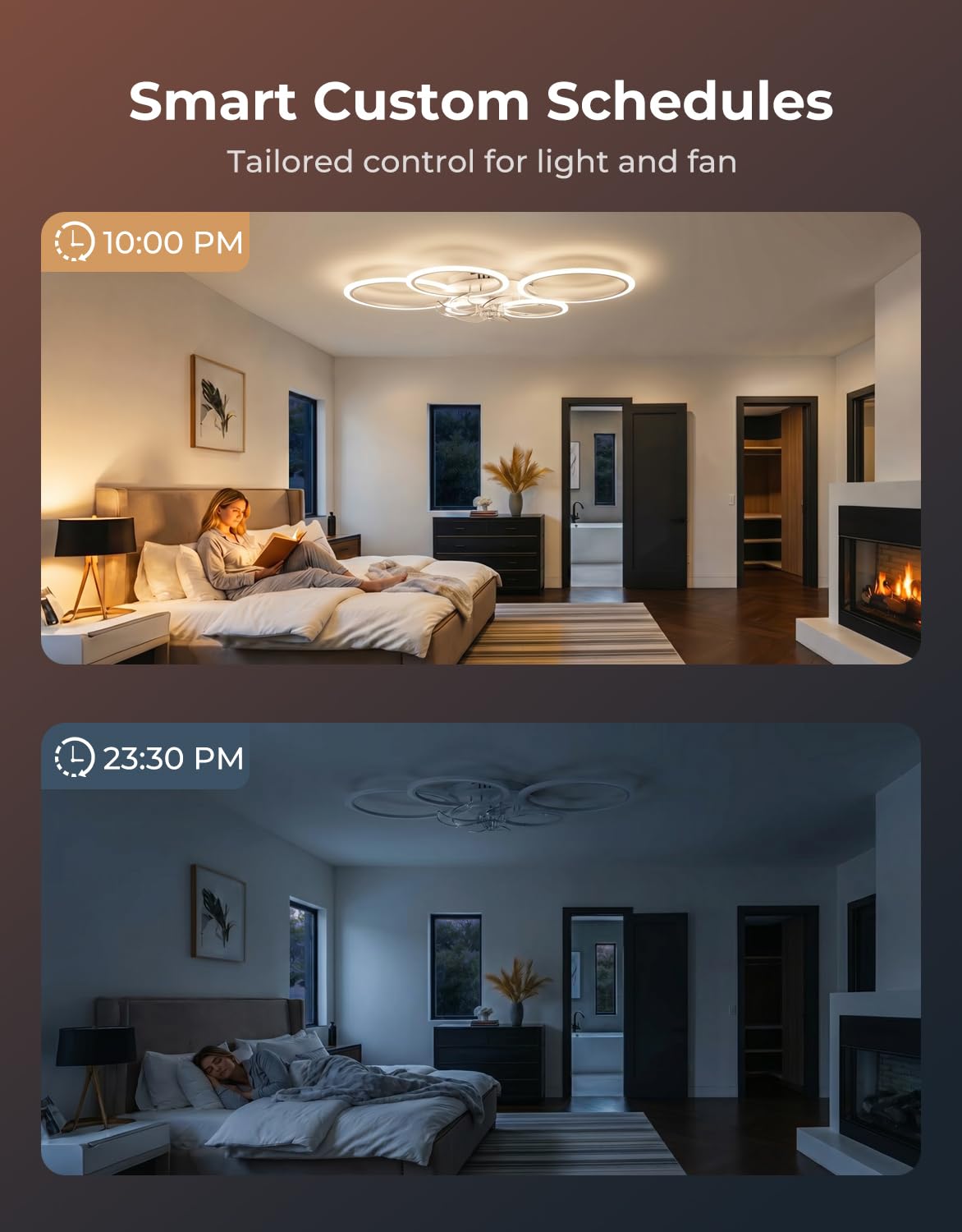 Lampara Ventilador Techo Led Compatible con Alexa, Google Assistant, Anillo Ventiladores de Techo con Luz Silencioso, Regulable, 6 Velocidades, Motor DC, Modo Verano/Invierno
