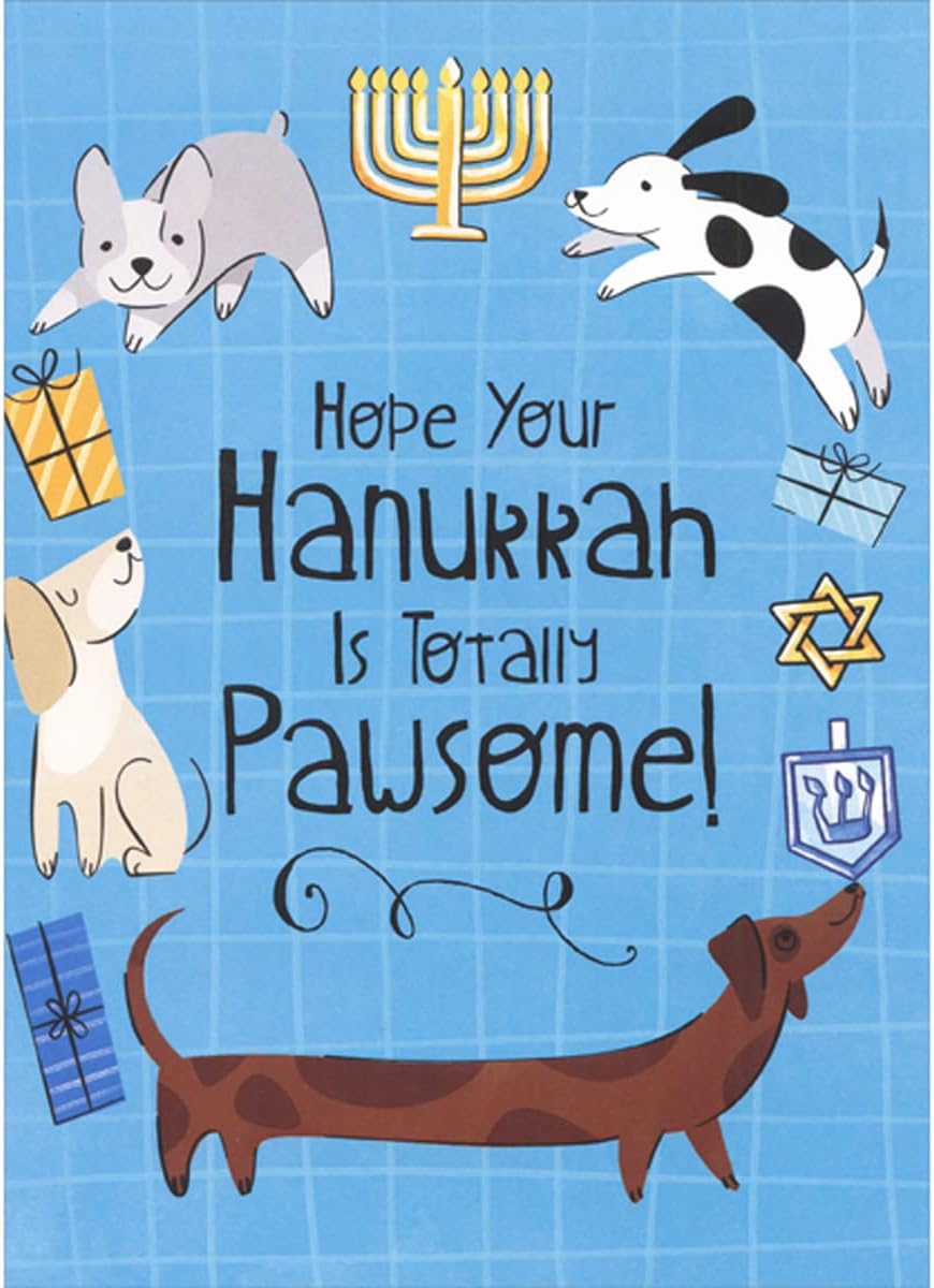 Designer Greetings Four Dogs, Menorah, Star of David and