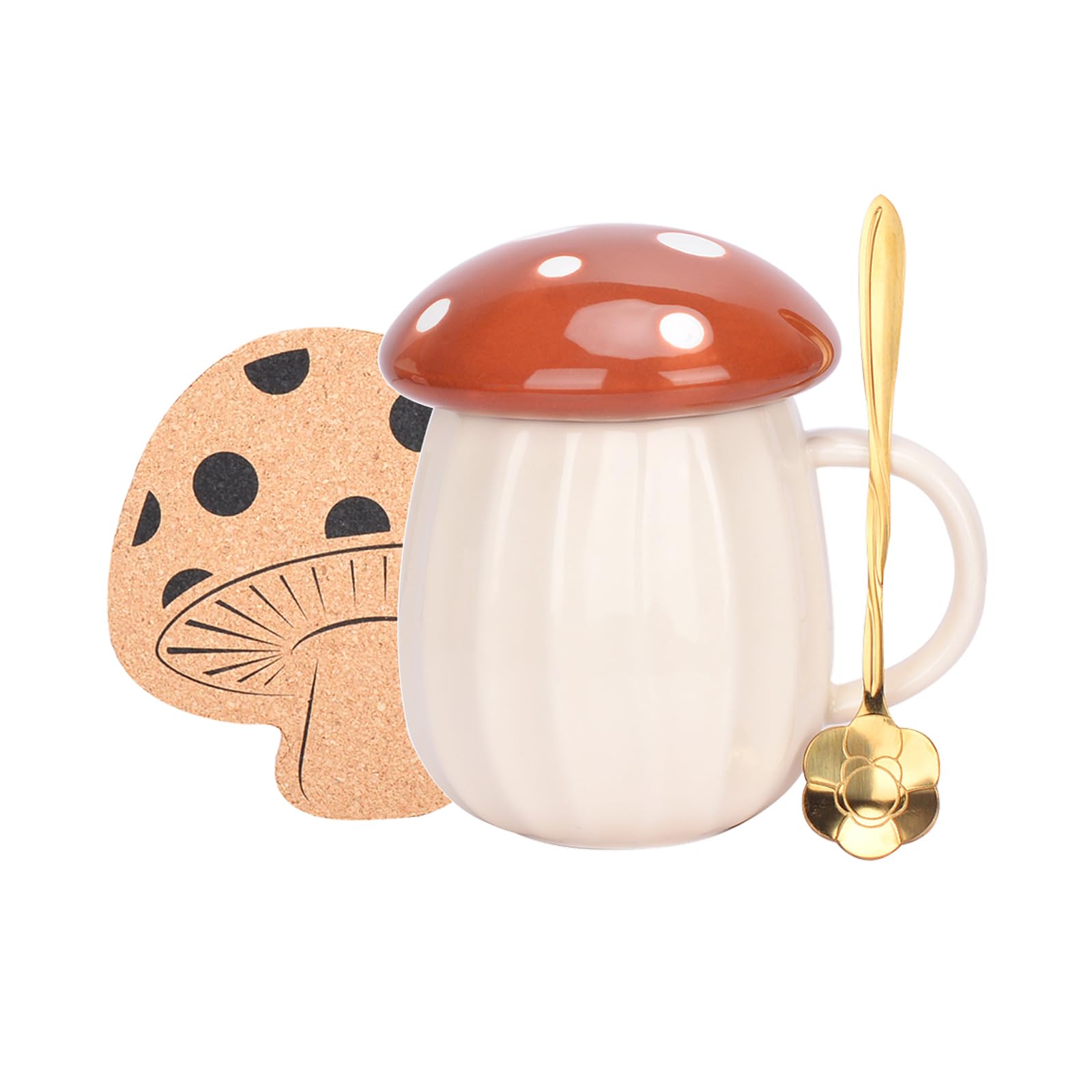 Mushroom Mug, Cute Coffee Mug with Lid, Flower Spoon, Tea infuser, Kawaii Mushroom Tea Cup Set, 250ml/8oz Mushroom Stuff for Milk, Mushroom Decor Gift for Women, Girl, Christmas, Birthdays