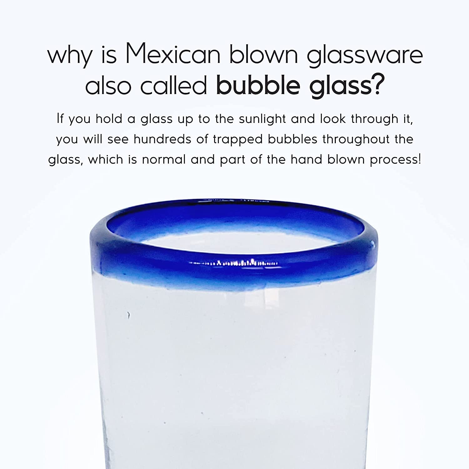 Mexican Blown Glass Drinking Glasses Cobalt Blue Rim (Set of 6) by MEXHANDCRAFT