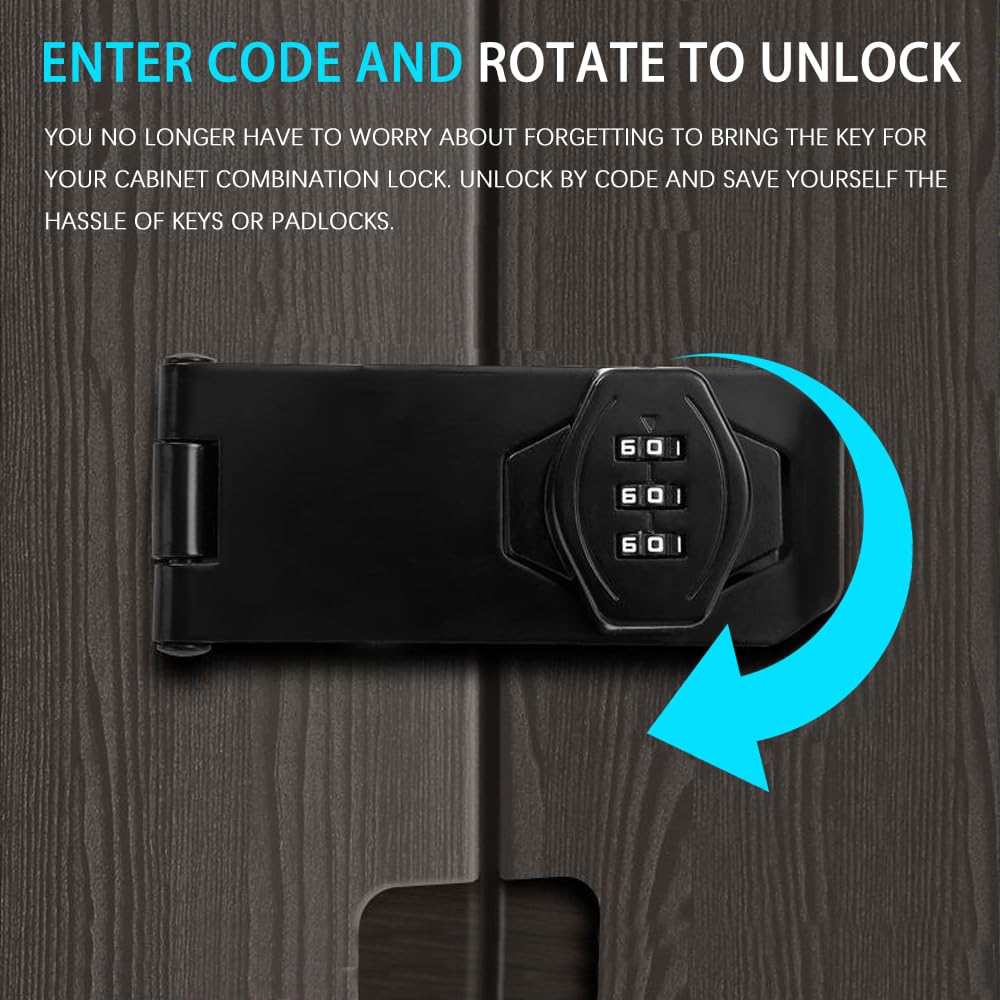 2 Piezas Cerradura Combinación Puerta Cerradura de Combinación con Codigo 3 Dígitos Pestillo de Puerta con Tornillos Cerrojo de Combinación 4 Pulgadas para Puertas Armarios Taquillas (Negro)