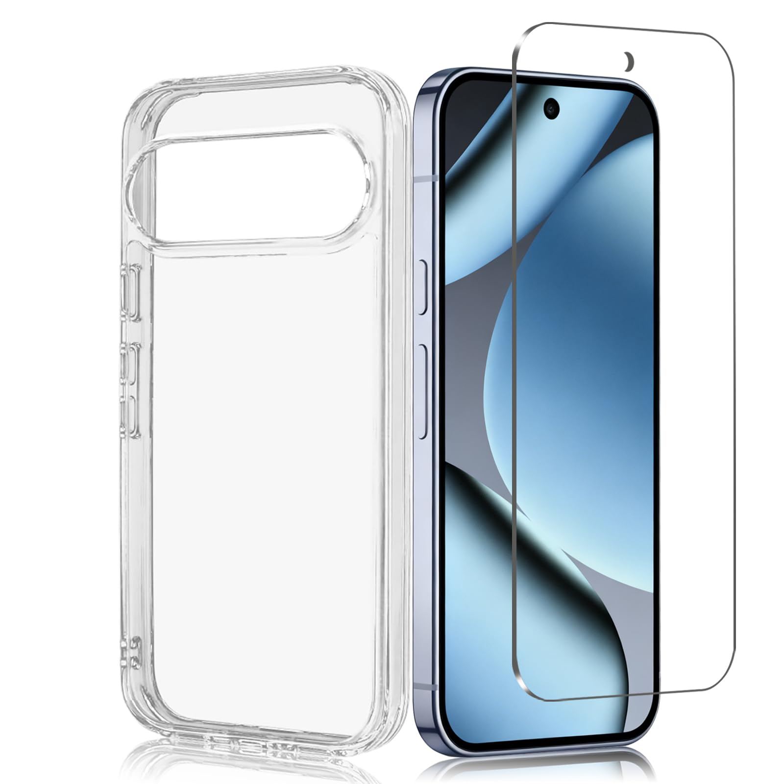 Google Pixel 10 Pro フィルム+ケース【日本製-硬度9H】ピクセル10 Pro ガラスフィルム 耐指紋 撥油性 反射低減 飛散防止処理 グーグルピクセル10 pro 用のスマホケース 耐衝撃薄型カバー 滑り止め 着脱簡単（1枚ガラスフィルム+ 1枚ケース ）