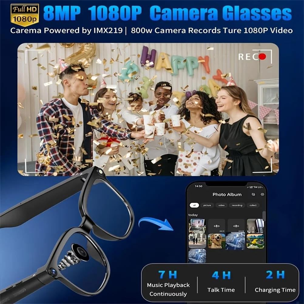 Occhiali Video Intelligenti con ia chiamate e Musica Senza Fili | occhiali intelligenti con ia bluetooth, registrazione video 4k hd e traduzione in tempo reale